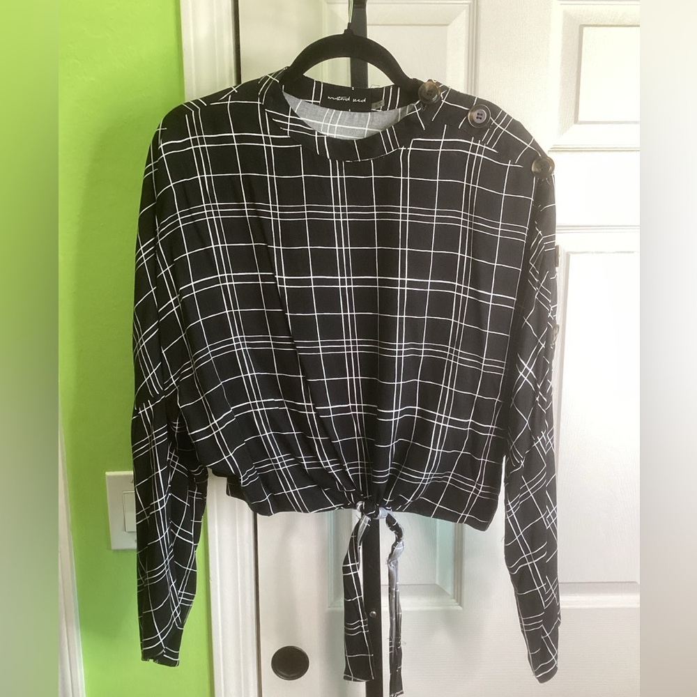 Mustard Seed Black and White Plaid Blouse, size Medium